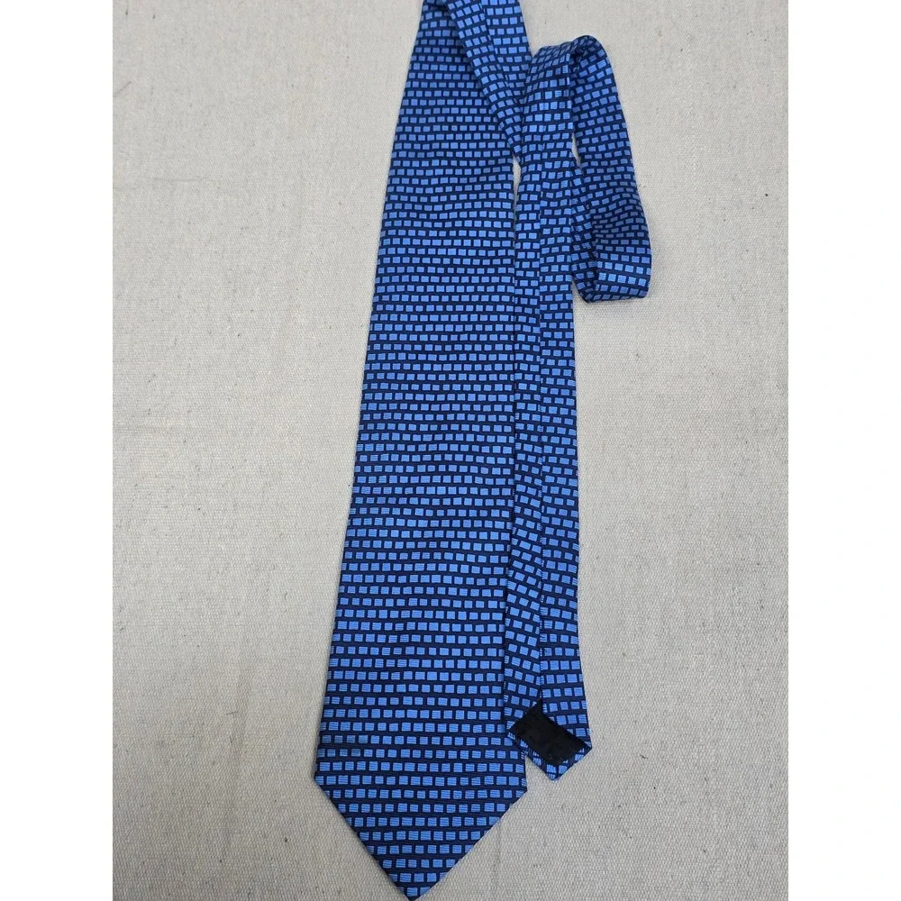 Daniel Craig Italian Silk Tie Mens Blue Geometric‎ Square Pattern Necktie